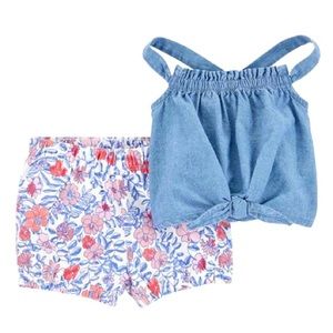 Carter's Baby Girl 2-Piece Chambray Tank & Floral Short Set